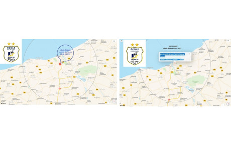 Distance des 10 km autour des 2 stades du DUC RUGBY